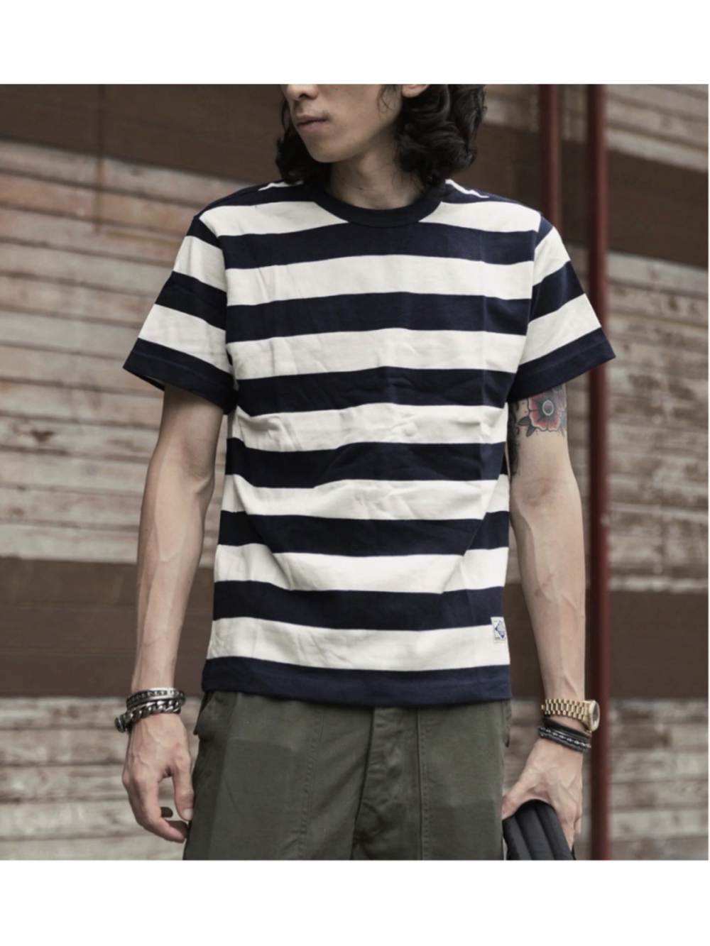 Heavyweight Cotton Wide Striped T-Shirt - Black/white S